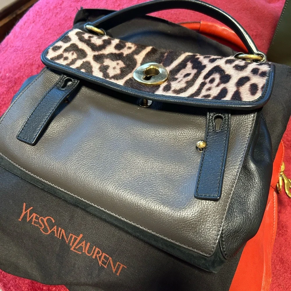 YSL Muse Leopard Print Flap Black Leather Handbag - Picture 3 of 9